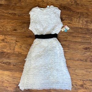 VINTAGE (NWT) Hudson’s white ruffle dress with black belt